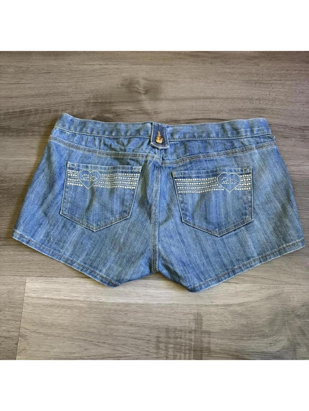 à©â©â§âËy2k rhinestone bebe blue lowrise deadstock mini shorts